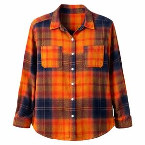 Mossimo Women's Orange/Navy Plaid Oversized Button Up